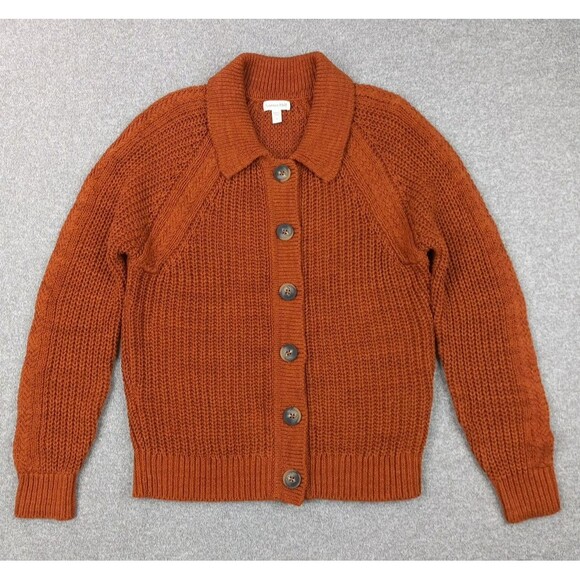 Garnet Hill Sweaters - Garnet Hill Maren Cardigan Size S Burnt Orange Linen Organic Cotton Chunky Knit